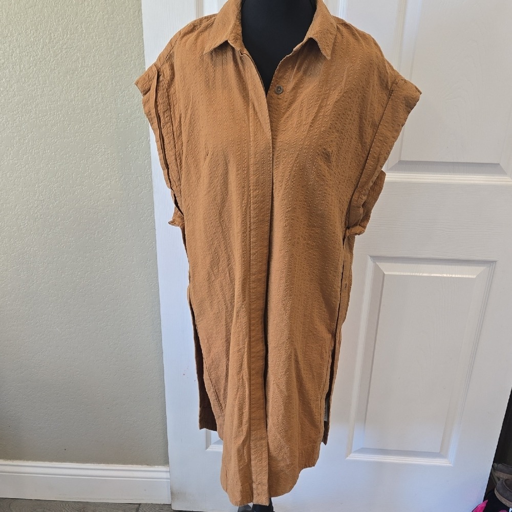 Maeve Anthropologie Brown Textured Cotton Sleeveless Button Side Midi Dress XS
